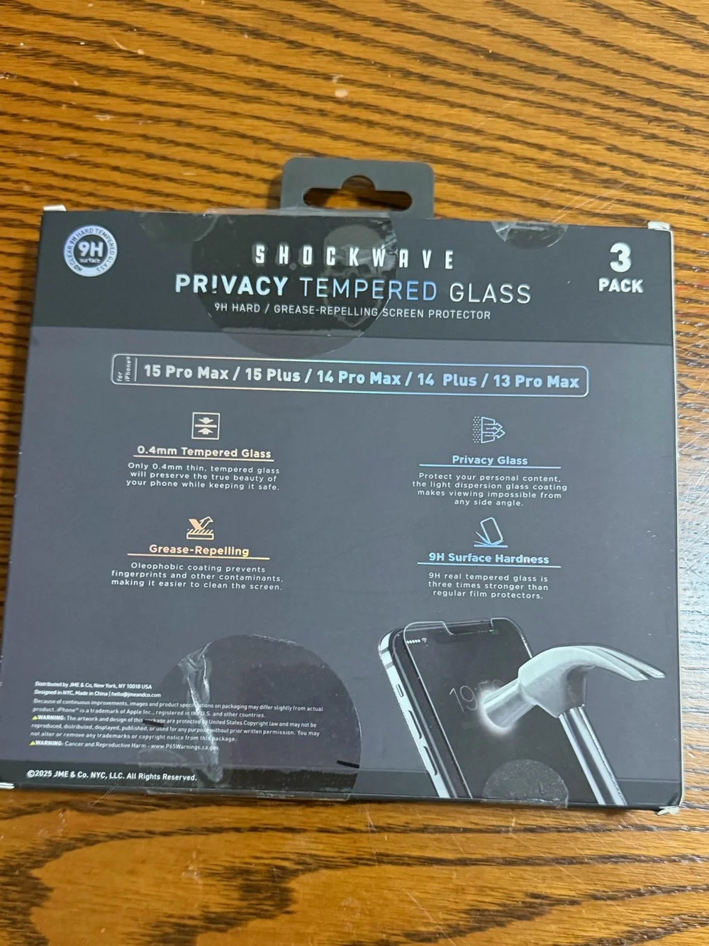 Privacy Tempered Glass Screen Protector (3-Pack) - Black
